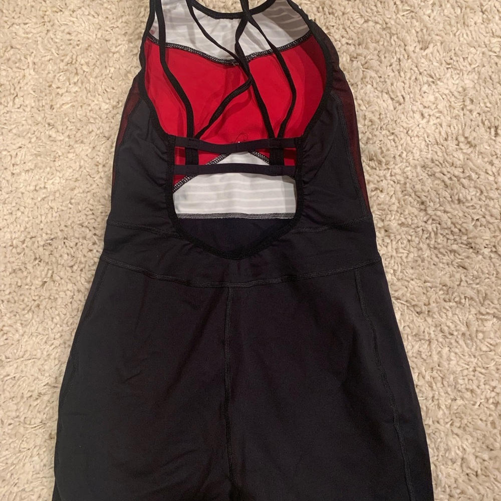 Fleo Black and Red Strappy One-Piece Active Romper
